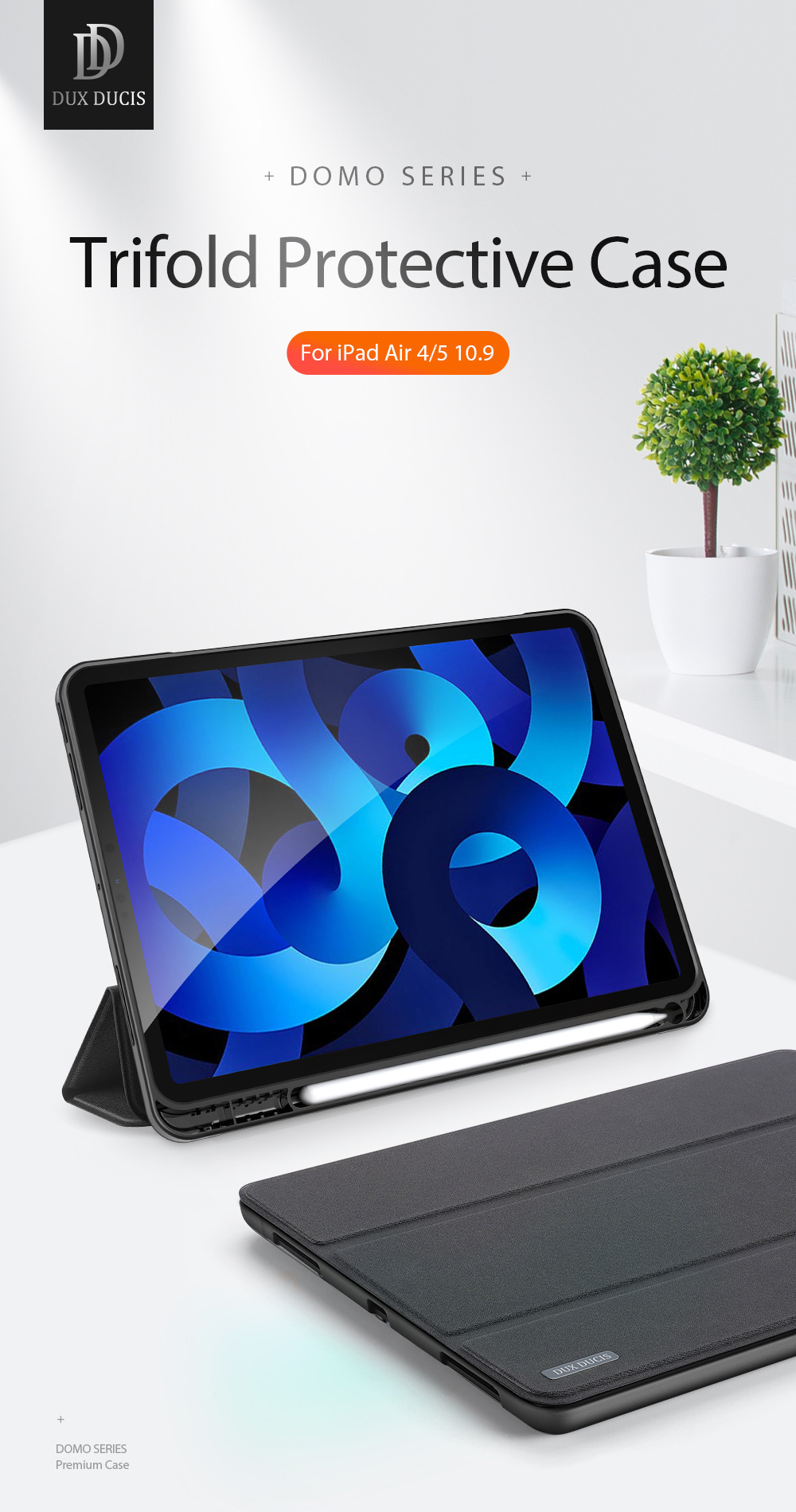 Bao Da Dành Cho iPad Air 4/ Air 5 10.9/ Air 6 11 inch 2024 Dux Ducis Domo Series Có Khe Cắm Bút, Tự Động Tắt Mở - Hàng Chính Hãng