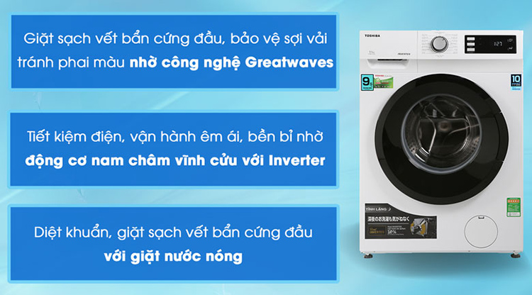 Máy Giặt Cửa Trước Inverter Toshiba TW-BK105S2V-WS (9.5kg) - Hàng Chính Hãng - Chỉ Giao tại Hà Nội