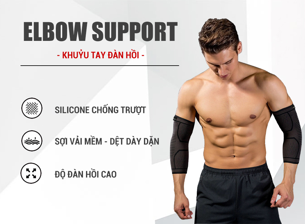Băng khuỷu tay hỗ trợ bảo vệ khuỷu tay, củi chỏ, vải co giãn đàn hồi, lớp silicon chống trượt thấm hút mồ hôi tốt Goodfit GF402E