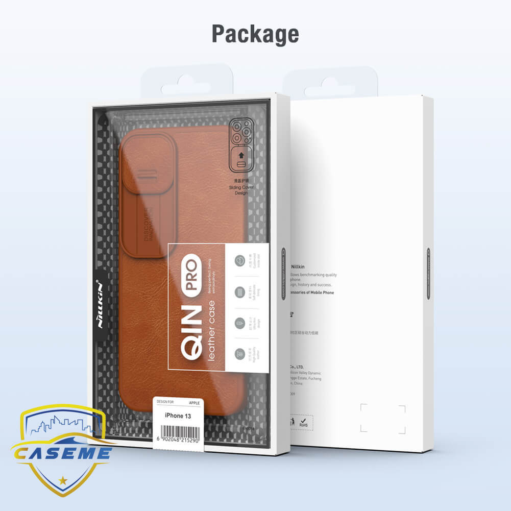 Bao da dành cho iPhone 13 hàng chính hãng Nillkin QIN có nắp trượt bảo vệ camera