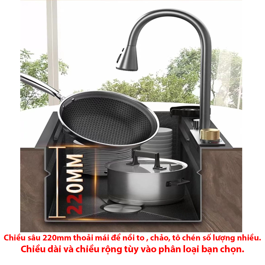 Chậu rửa bát 1 hố Inox 304 không rỉ, phủ Nano, Bồn rửa chén vòi xả thác Victory , dập vân nổi tổ ong