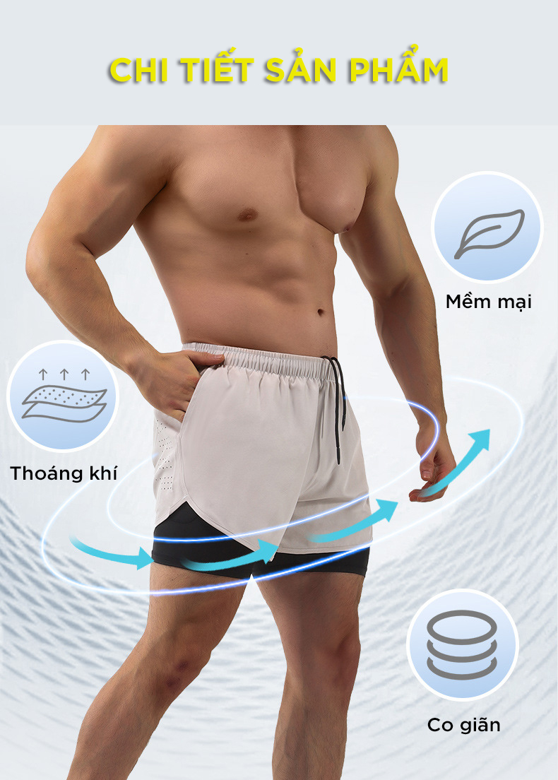 Quần chạy bộ short đùi thể thao thoáng khí nhanh khô, có túi đựng điện thoại , kèm lớp lót Cleacco DK22001 Bảo Hành 12 Tháng - Boro Sport