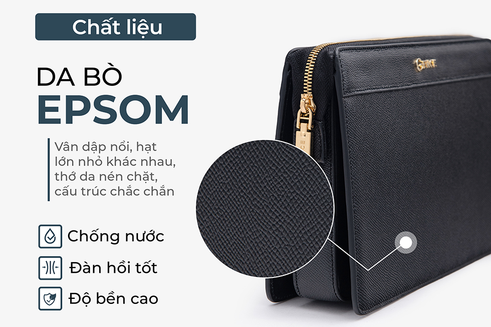 Clutch Da Hàng Hiệu Ví Nam Cầm Tay Công Sở GENCE HT11 Da Bò Cao Cấp Màu Đen
