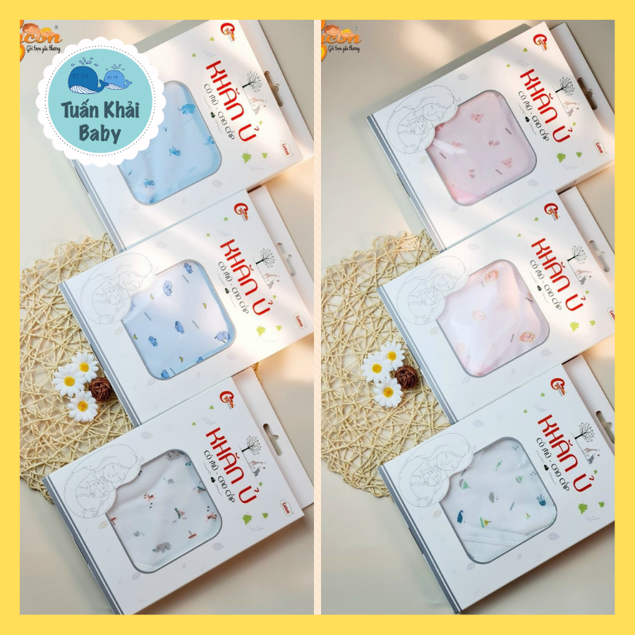 Hộp 1 Khăn Quấn Ủ Sơ Sinh Có Mũ Cao Cấp 2 Lớp CUNCON - Chất Vải Thun Co Giãn 4 chiều, ấm áp, thoải mái