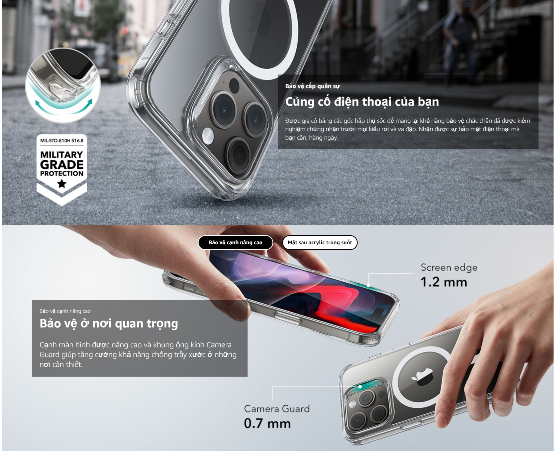 Ốp Lưng cho iPhone 15 Pro Max ESR Classic Hybrid Case with HaloLock - Hàng Chính Hãng