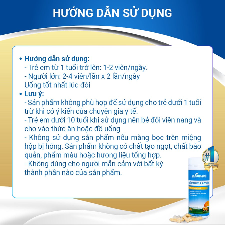 Sữa non viên  Goodhealth Colostrum Capsules hộp 90 viên- Tăng cường sức đề kháng-Hàng nhập khẩu chính hãng tại New Zealand