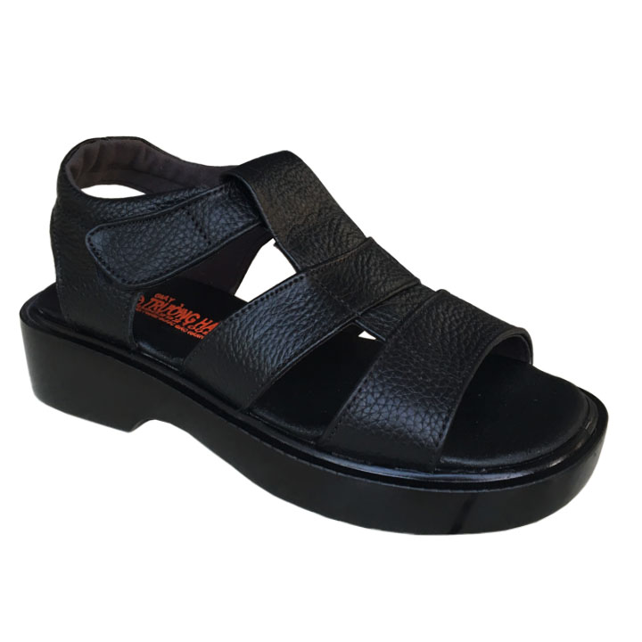 Giày sandal nam Trường Hải da bò thật mềm mại cao 5cm  màu đen đế PU siêu nhẹ không trơn trượt  chắc chắn  HÌNH ẢNH THẬT SD791