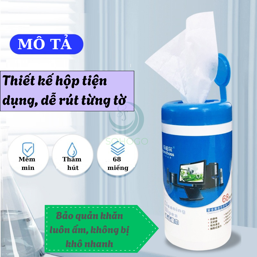 Hộp Khăn Lau Màn Hình 68 Miếng Tiện Lợi- Khăn Ướt Chuyên Dụng Lau Màn Hình – 68 Miếng- Hộp Khăn Lau Điện Tử Đa Năng 68 Miếng- Hộp Khăn Lau Màn Hình Không Xơ – 68 Miếng- Hộp Khăn Ướt Vệ Sinh Thiết Bị Công Nghệ – 68 Miếng,… Hàng nhập khẩu