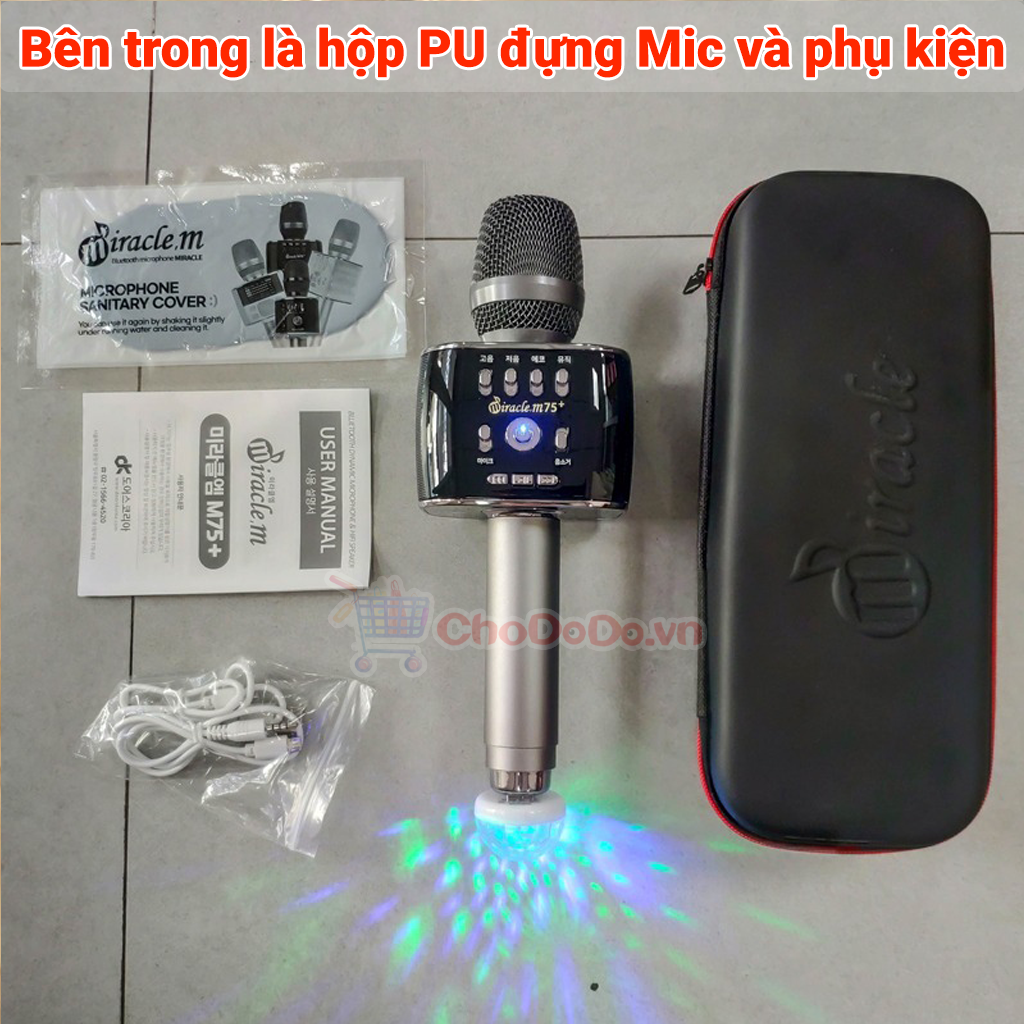 Trọn bộ sản phẩm micro karaoke bluetooth Miracle M75+