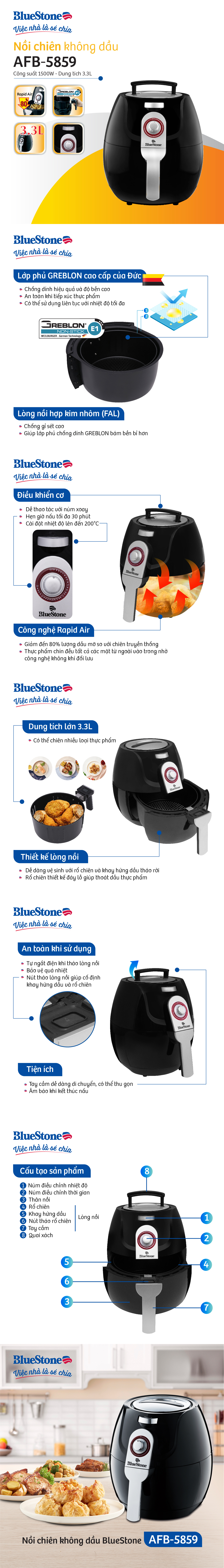 Nồi Chiên Không Dầu Bluestone AFB-5859 - 3.3L - Hàng chính hãng