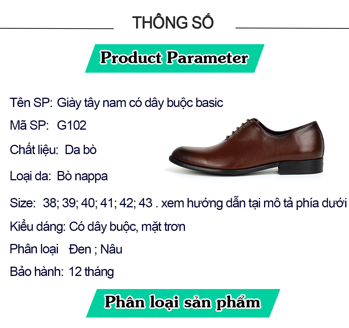 Giày da nam, giày oxford công sở Bụi Leather G102 - Da bò Nappa cao cấp - Bảo hành 12 tháng