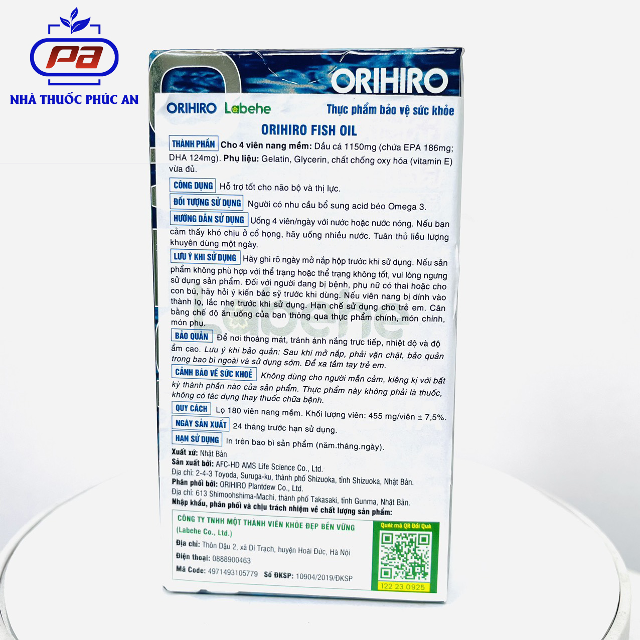 Viên Uống Dầu Cá Omega 3 Orihiro Nhật Bản 180 Viên