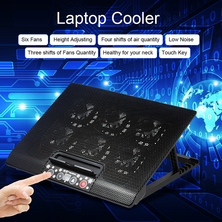 NUOXI USB Laptop Cooler Notebook Cooler 6 Cooling Fans Height Adjusting Blue LED for 12-17 inch Laptop