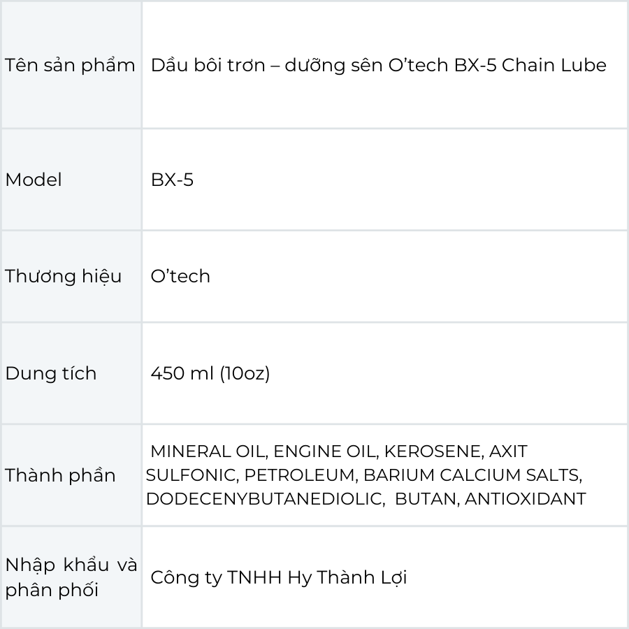 Chai xịt dưỡng sên, bôi trơn xích xe máy chống văng, chống rỉ sét BX5 (450 ml) Chain Lube - Hàng Chính Hãng O'Tech