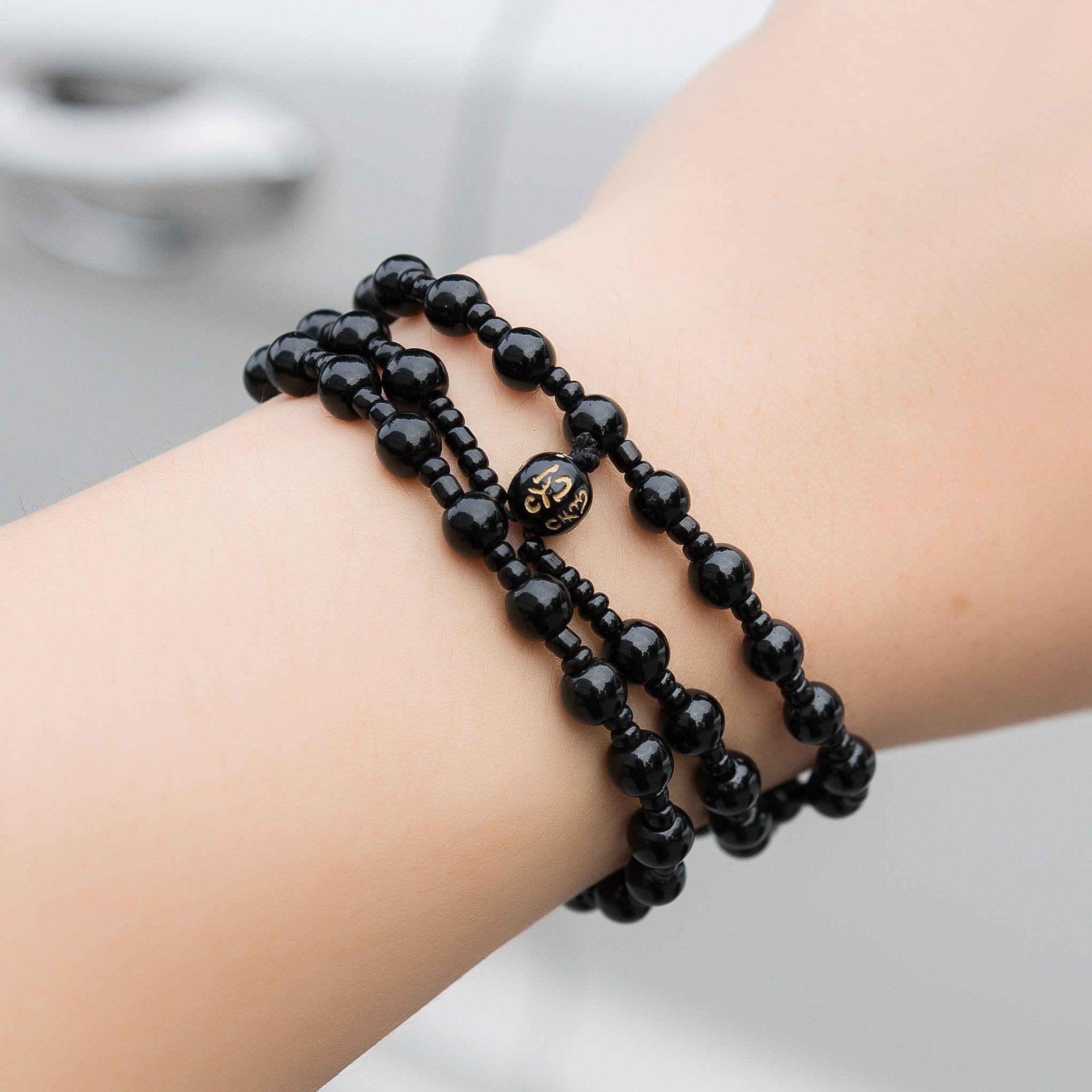 Chuỗi Vòng Tay Phong Thủy Dành Cho Cả Nam và Nữ - VT0009 -  Đá Obsidian Chống Ăn Mòn, Phai Màu - Phát Tài Phát Lộc