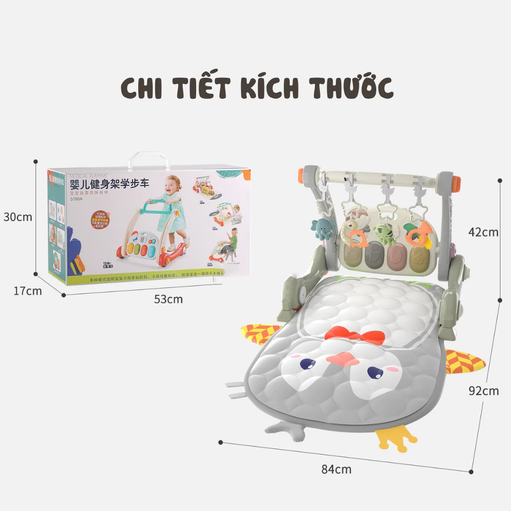  Thảm Đạp Nhạc, Thảm Nhạc Cho Bé Nằm Chơi, Kiêm Xe Tập Đi 3in1, Có Nhạc Piano, Dành Cho Bé Từ 0-12 Tháng
