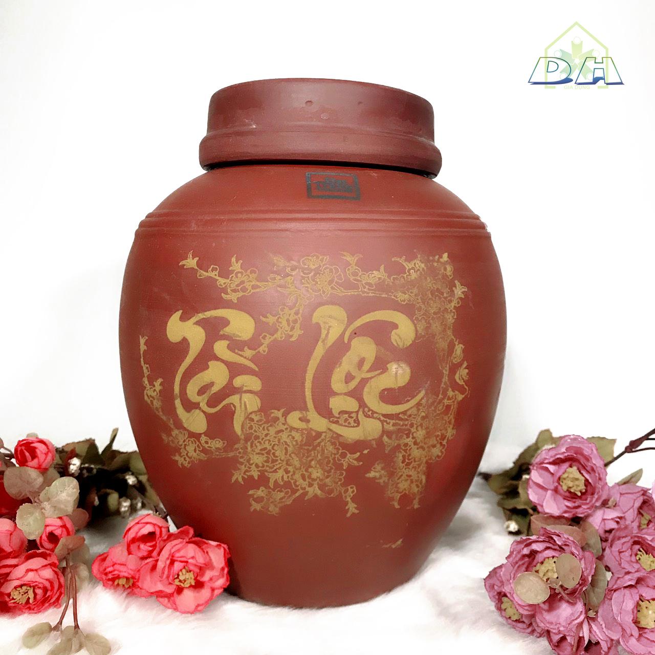 Hũ sành đựng rượu tài lộc Bát Tràng loại 30L