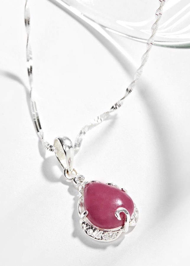 Dây Chuyền Mặt Đá Ruby Giọt Nước Bọc Bạc