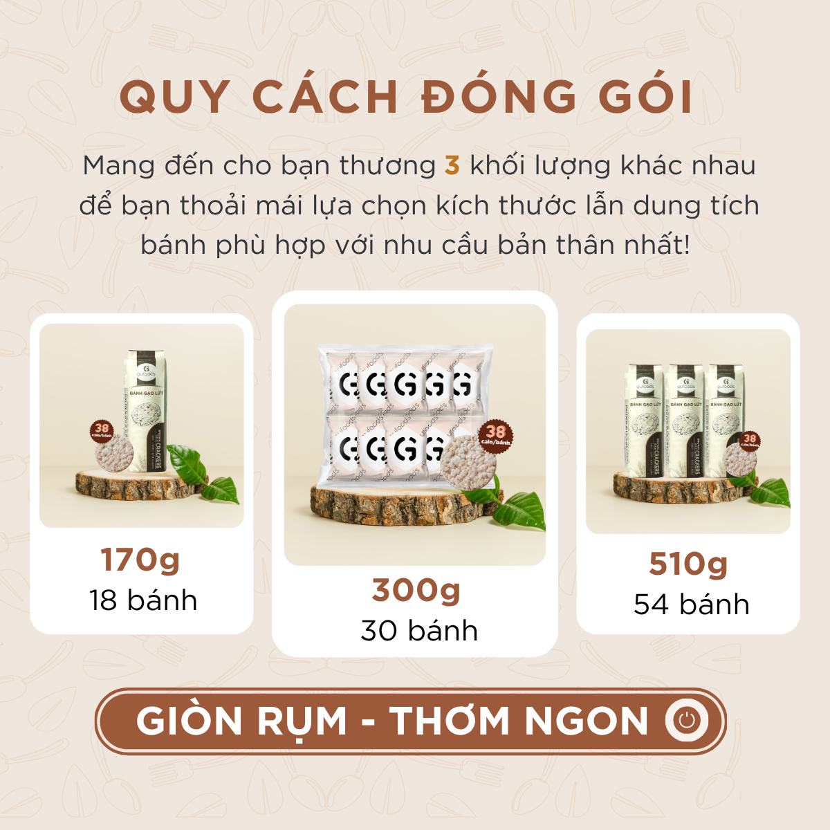 Bánh gạo lứt GUfoods - Không chiên dầu, Không đường, Từ gạo và ngũ cốc nguyên hạt, Lành mạnh, Phù hợp Eat clean, Ăn vặt healthy, Thực dưỡng, Tập gym, Thuần chay, Đa dạng hương vị (túi 300g = 30 bánh)