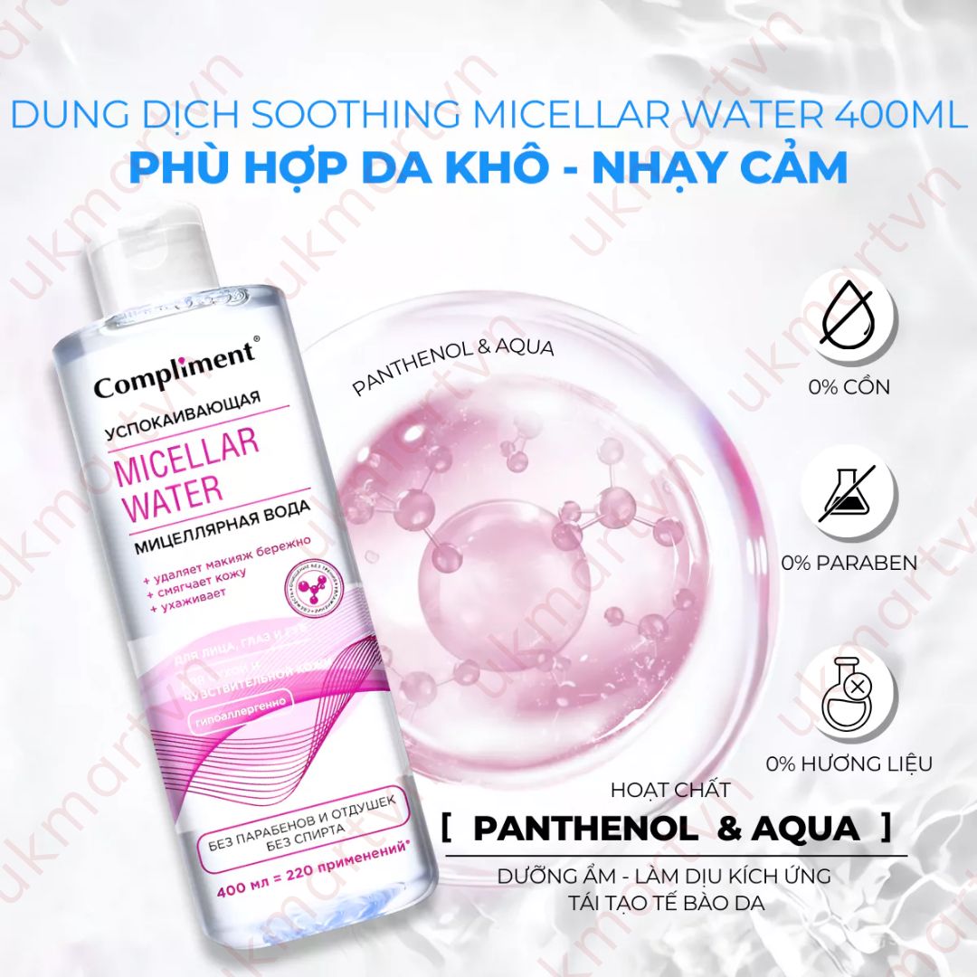 Tẩy Trang Compliment 400ml Dành Cho Da Dầu, Nhạy Cảm & Mọi Loại Da