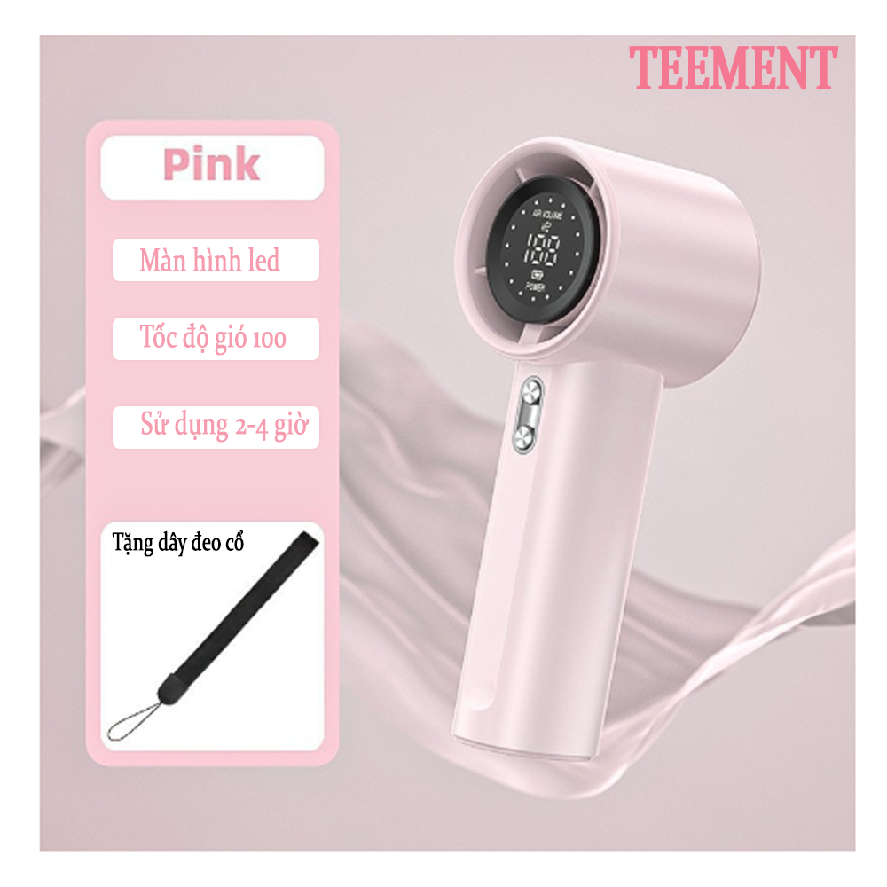 Quạt Sạc Cầm Tay Mini Siêu Mát Teement, Sạc Nhanh, Màn Hình Led Sang Trọng, 100 Chế Độ Gió - Hàng Chính Hãng