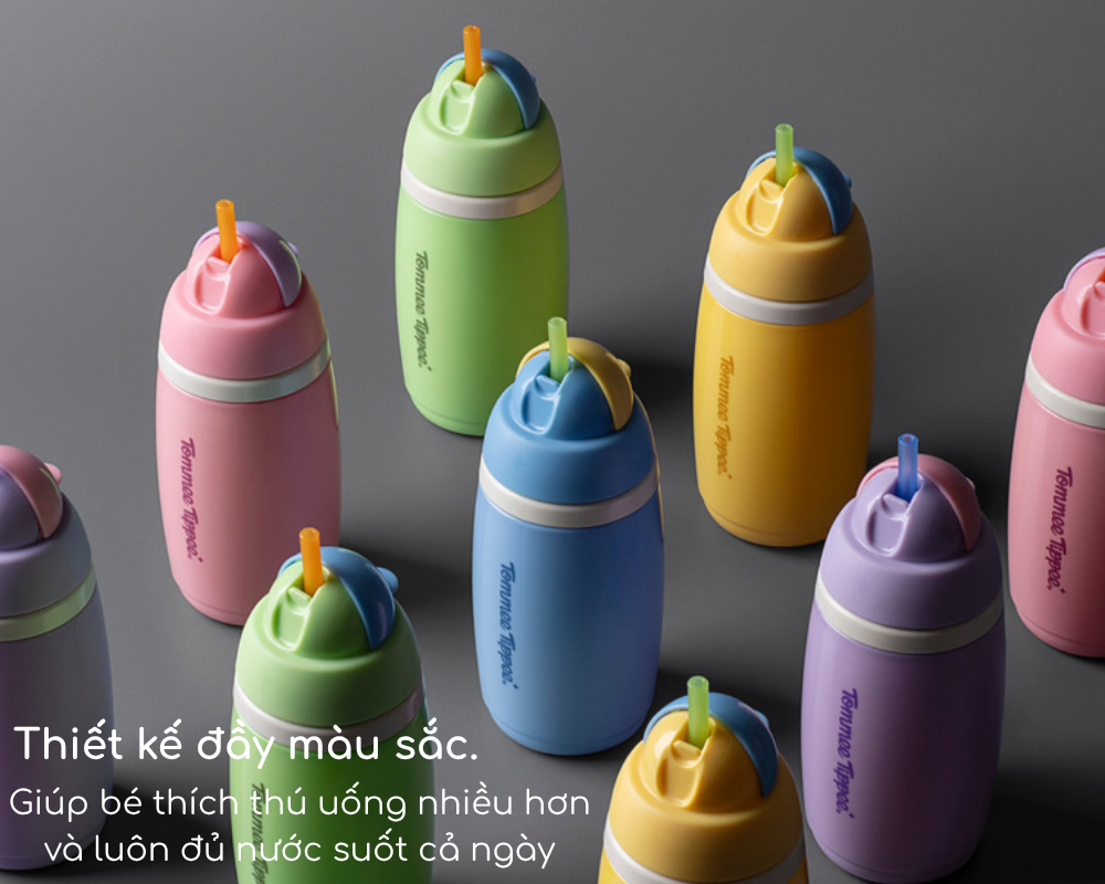 Bình uống nước giữ nhiệt có ống hút chống tràn, chống sặc Tommee Tippee ACTIVE STRAW, 266ml, cho bé từ 12 tháng – Xanh