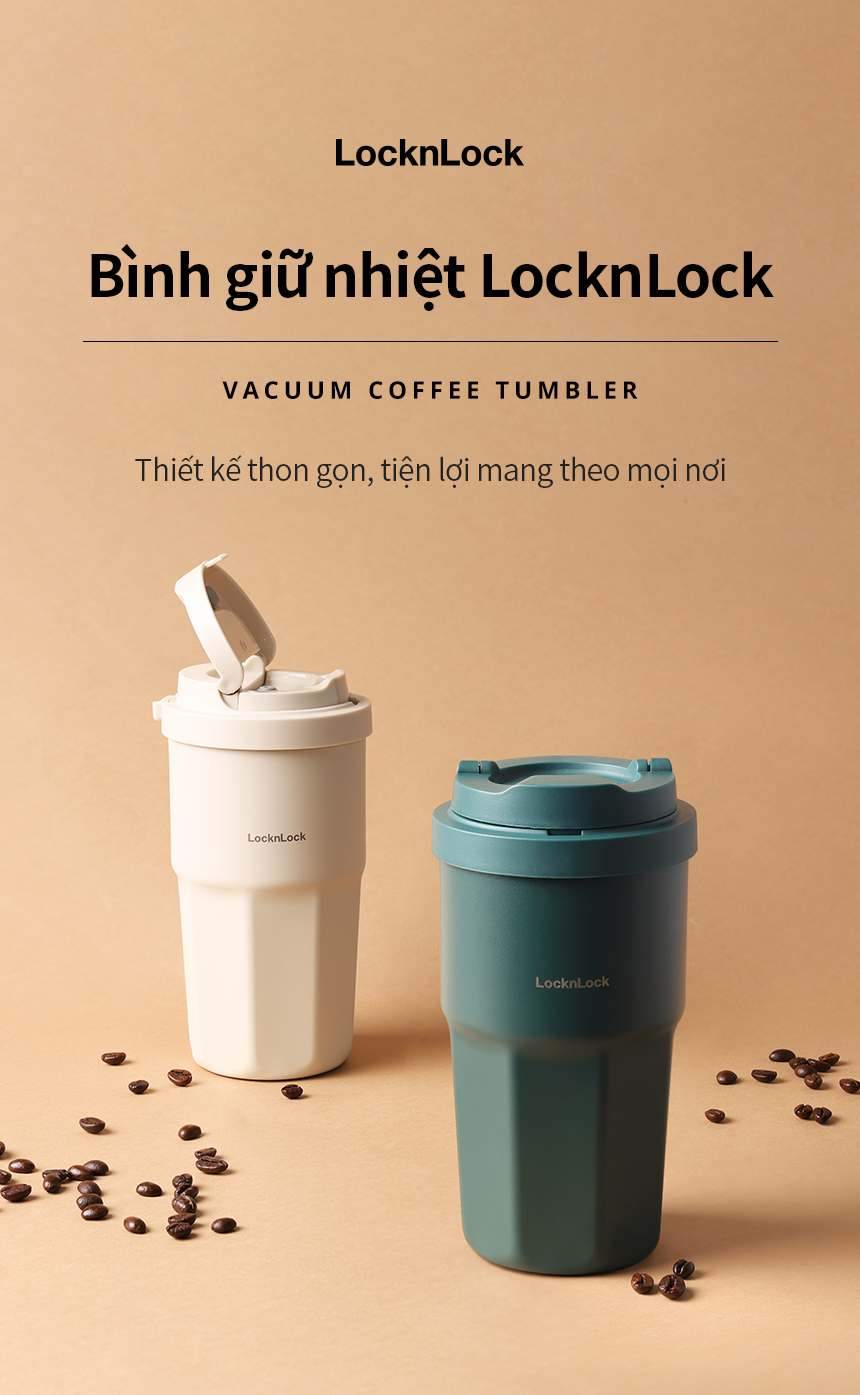 Ly giữ nhiệt LocknLock 460ml Coffee Tumbler màu xanh lá - LHC3329DGRN - Hàng chính hãng, thép không gỉ 316L - JoyMall