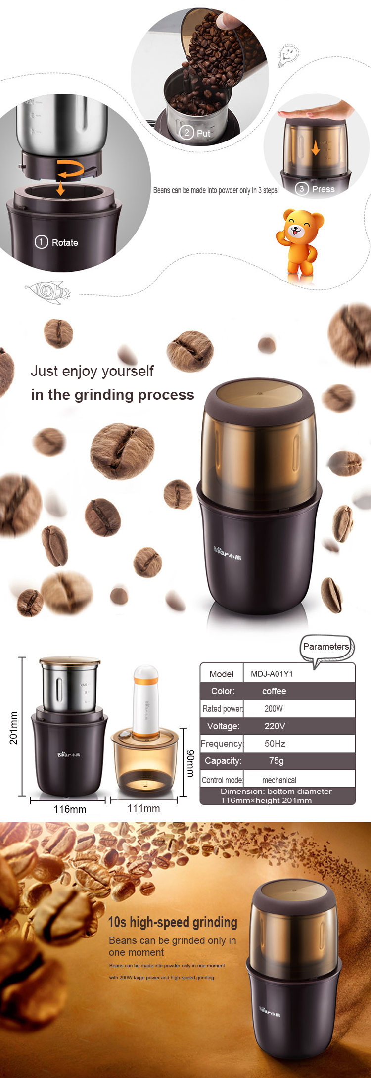 Cối xay cà phê Bear MDJ-A01Y1 