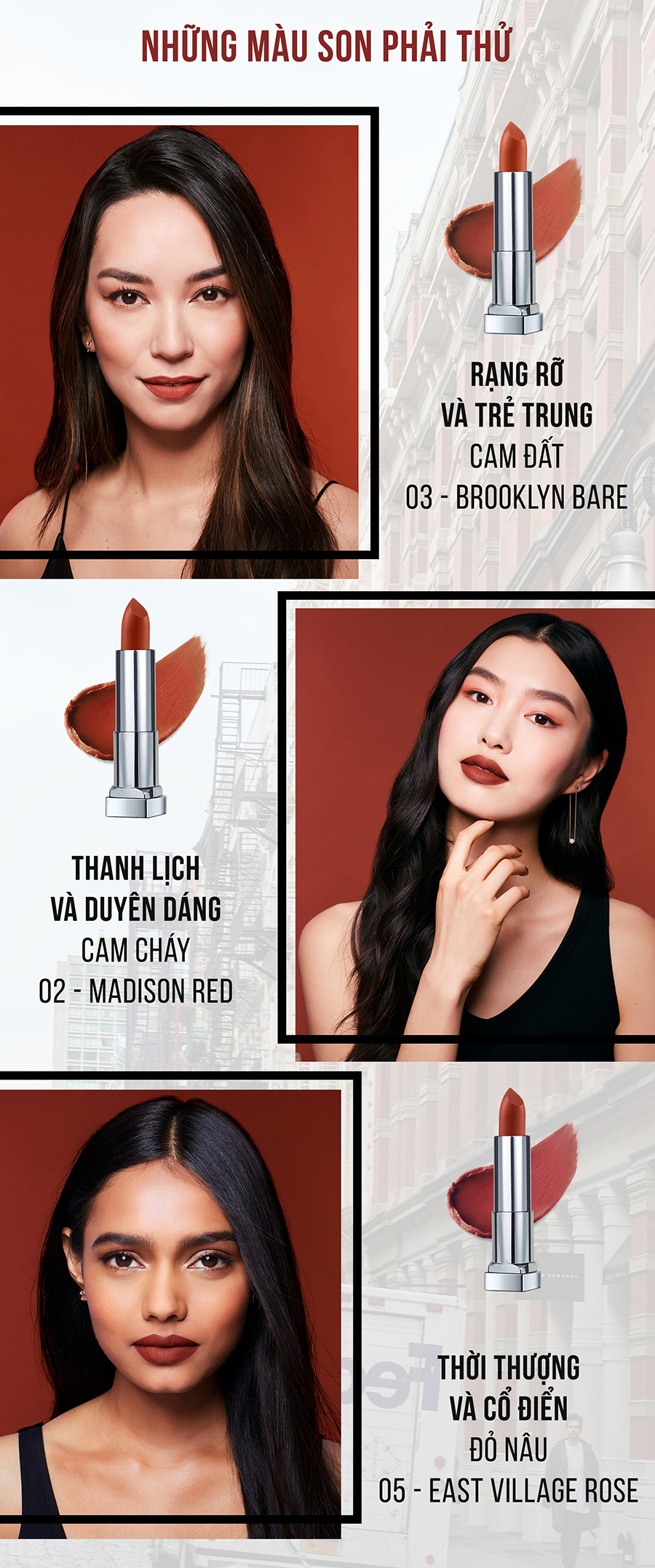 Son Lì Mịn Môi Dưỡng Môi Tông Đất Maybelline New York Color Sensational The Creamy Mattes City Heat The Bricks 3.9g