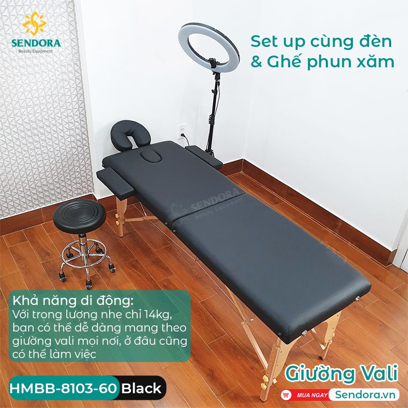 Giường xếp vali cao cấp, giường gấp vali Spa Hi-Mec HMBB-8103-60 – Full Accessories