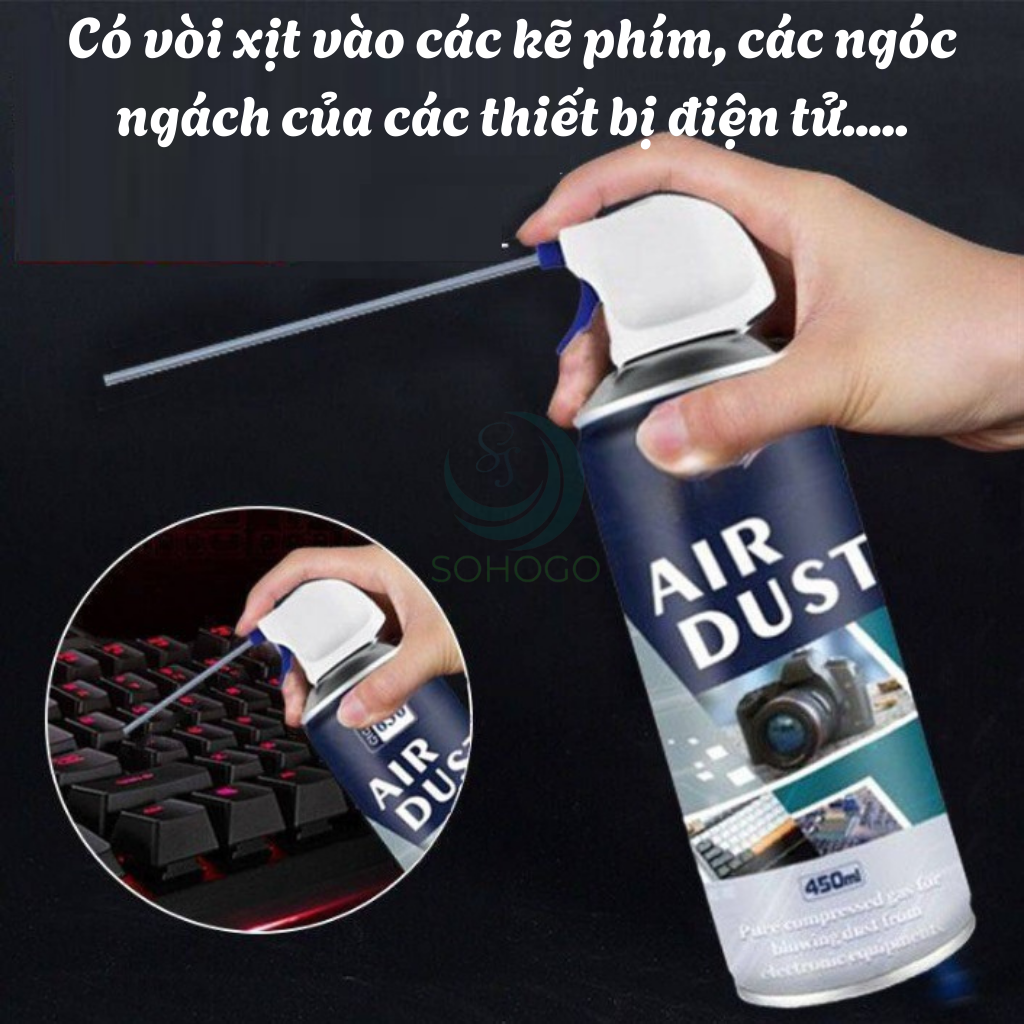 Chai xịt vệ sinh máy ảnh, bàn phím, bo mạch máy tính 450ML- Bình xịt khí nén đa năng dùng cho máy quay, ống kính, điện thoại...- Hàng nhập khẩu