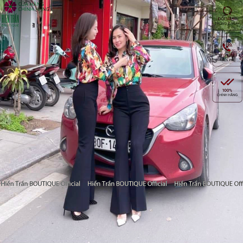 Quần ống rộng Hiền Trần BOUTIQUE lưng cạp cao 2 cúc baggy vải nữ dài suông loe culottes màu đen