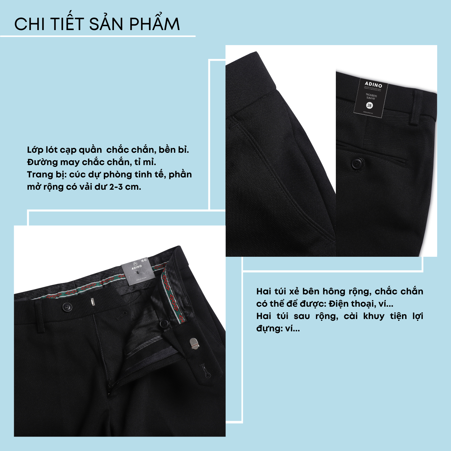 Quần âu nam hàn quốc màu đen ADINO vải cotton không bai không xù co giãn dáng công sở slimfit ống đứng hơi côn QA140