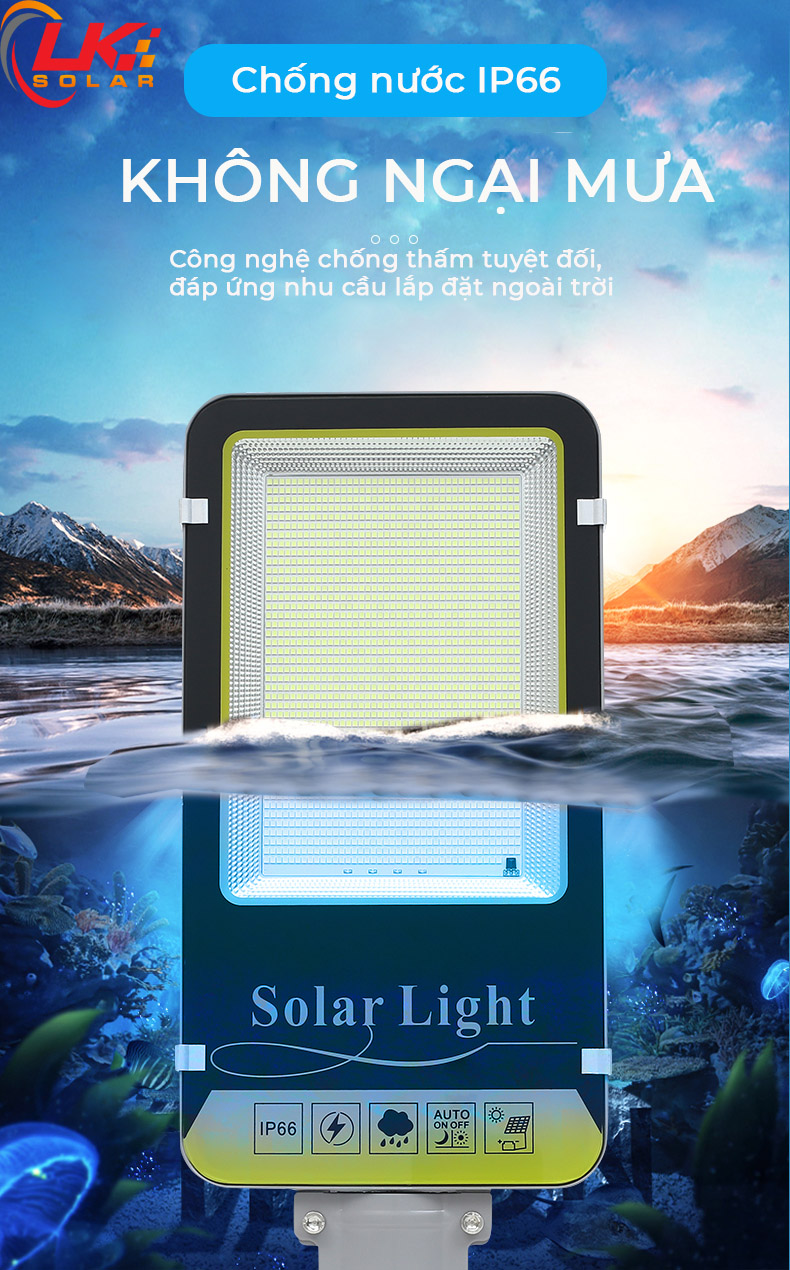 Đèn Đường Led Năng Lượng Mặt Trời Siêu Sáng 200W CHÍNH HÃNG- LK SOLAR LD-44200, Sử dụng 100% năng lượng mặt trời, lắp đặt ngoài sân, đường phố, trang trại, cảm biến ánh sáng, có remote điều khiển