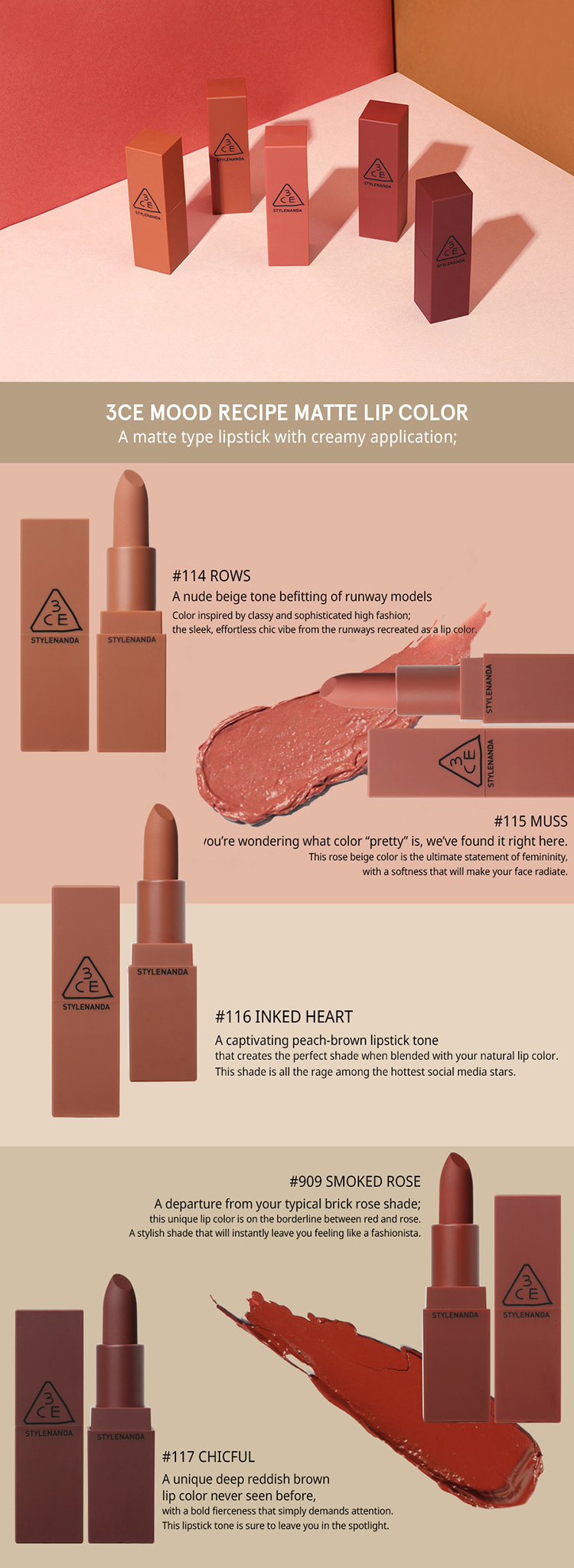 Son Thỏi 3CE Mood Recipe Matte Lip Color - 116 Inked Heart