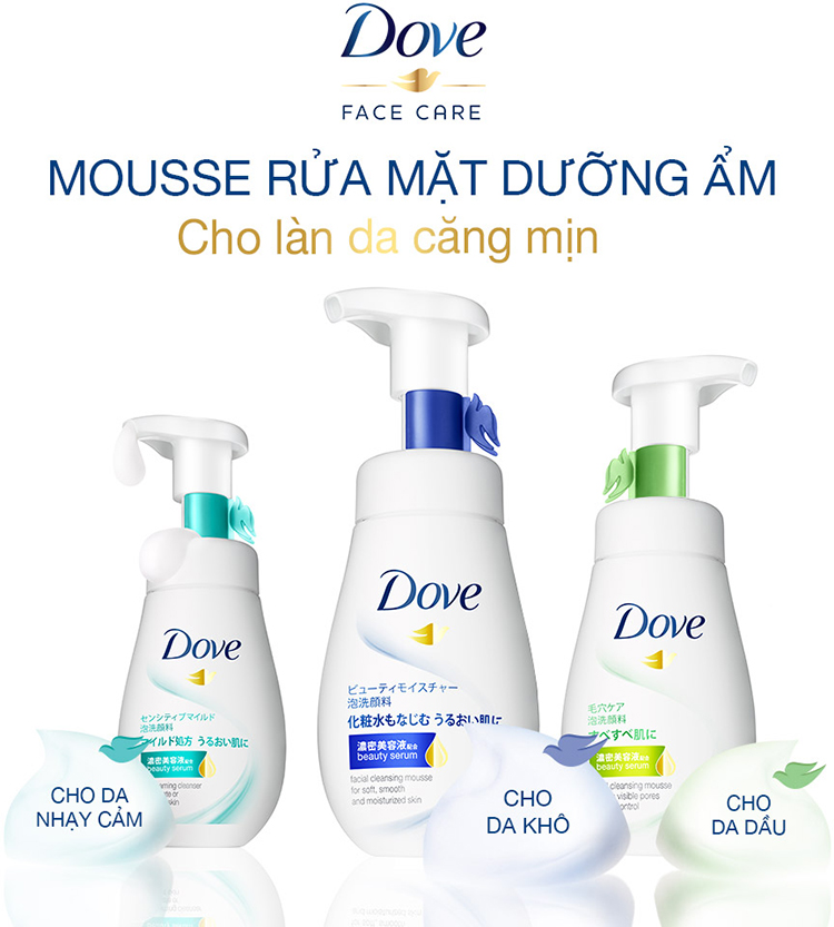 Sữa Rửa Mặt Dạng Bọt Dove Tinh Chất - Serum Cấp Ẩm & Cho Da Mềm Mượt 160Ml