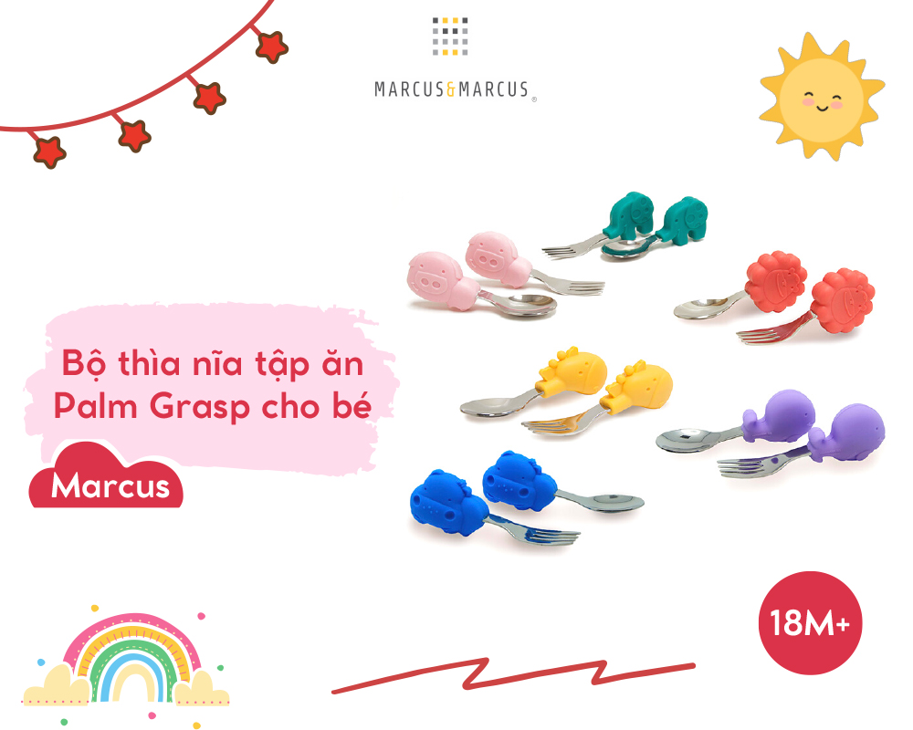 Bộ thìa nĩa tập ăn cho bé Palm Grasp Marcus & Marcus, từ 18 tháng