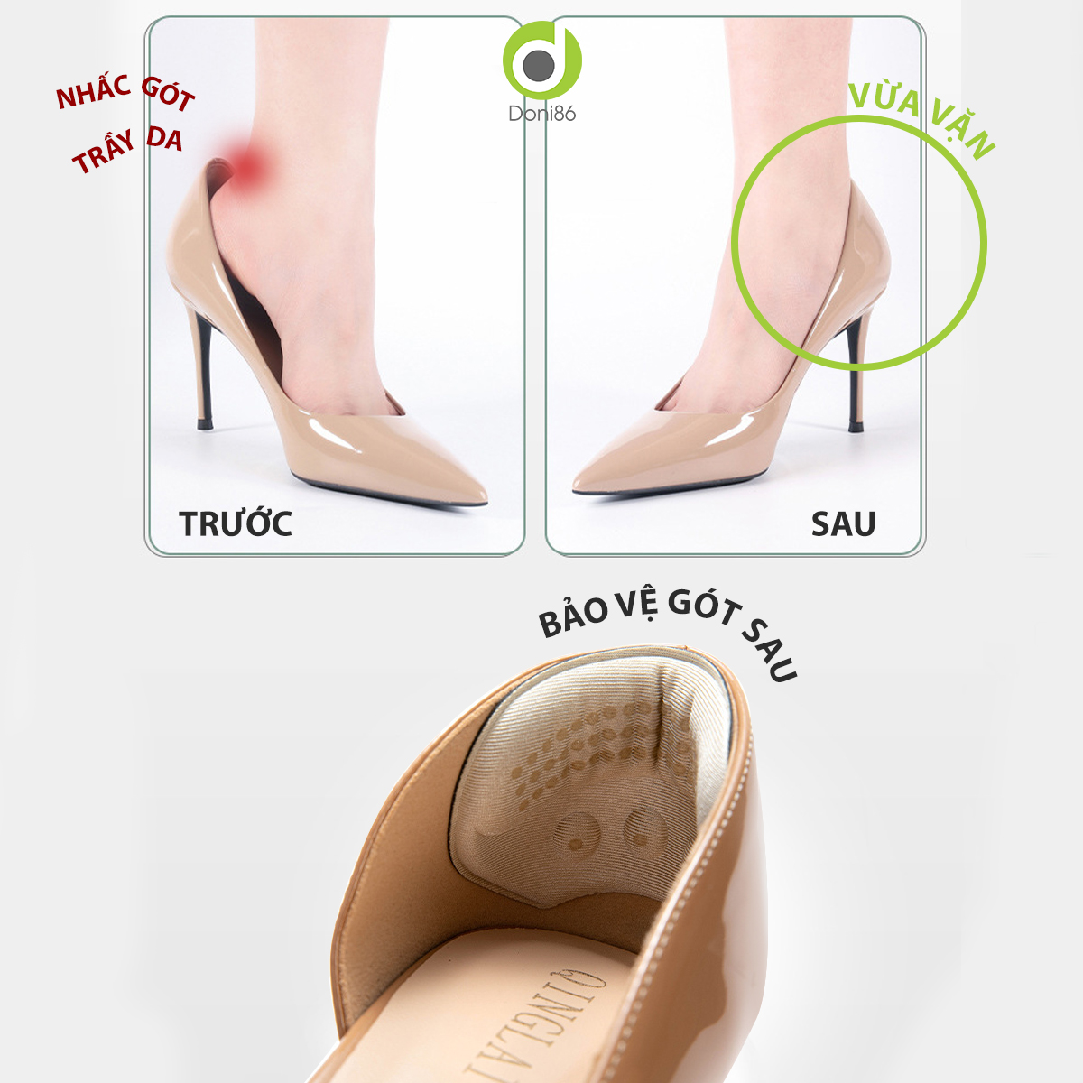 2 cặp lót giày giảm size cho giày bị rộng, giúp êm chân, chống đau gót sau hiệu quả - Doni - DOPK198