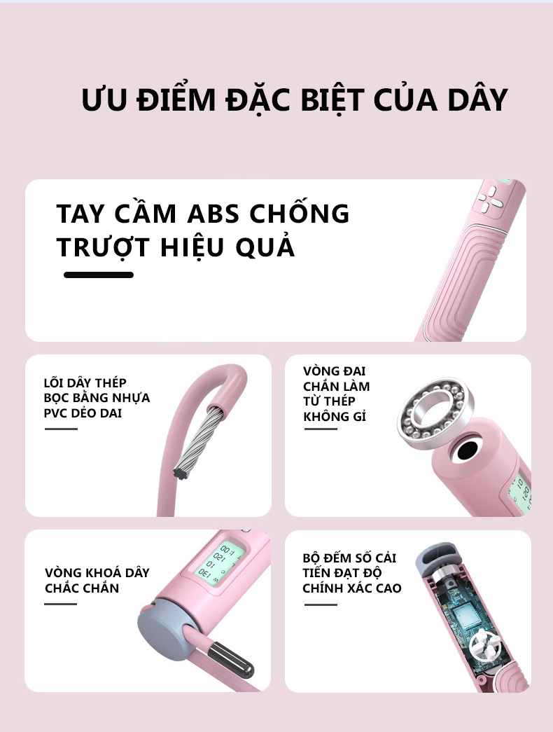 Dây  nhảy thể dục điện tử  đếm số vòng , calo , đếm ngược đồng hồ led hiển thị chính xác , dây PVC lõi thép Cleacco  AT0117   - Hàng chính hãng BORO SPORT