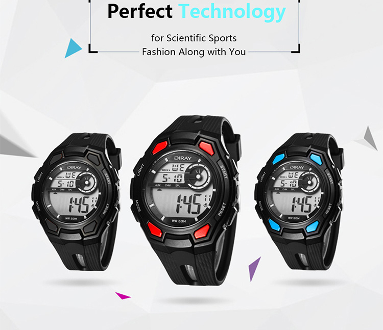 DIRAY 50M Water-resistant Large Dial Digital Men Watches Sport Wristwatches Luminous Military Relogio Masculino