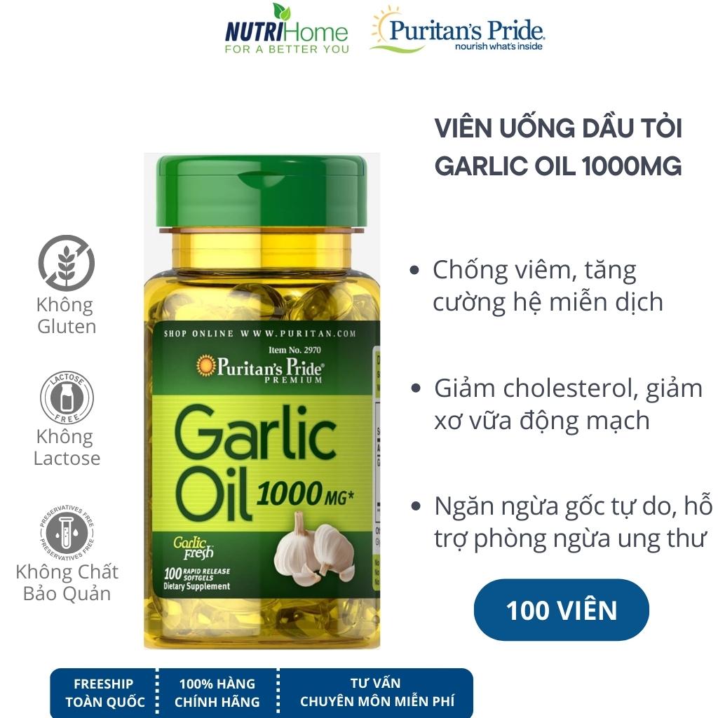 viên uống dầu tỏi puritan s pride garlic oil 1000mg tăng cường hệ miễn dịch, tim mạch (nutri home) (100 viên) 1