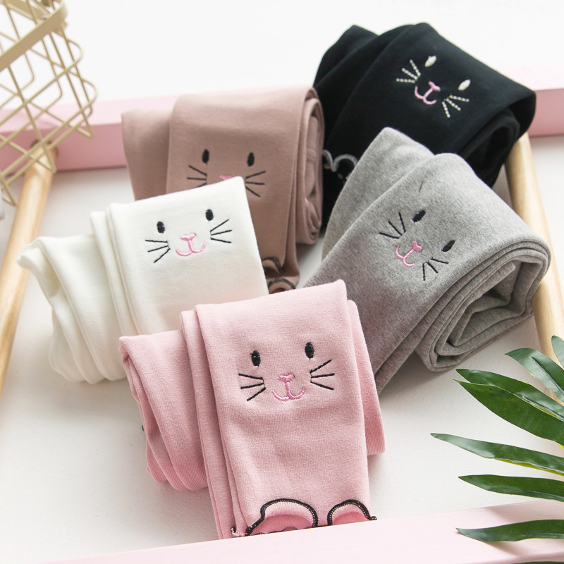 Quần legging bé gái thêu hình mèo