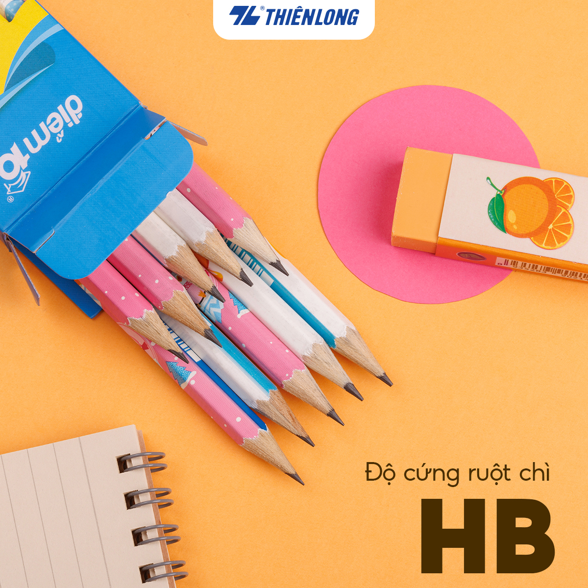 Hộp 10 Bút chì gỗ Thiên Long Điểm 10 TP-GP05 - Độ cứng HB - Viết êm, ngòi mềm hạn chế gãy
