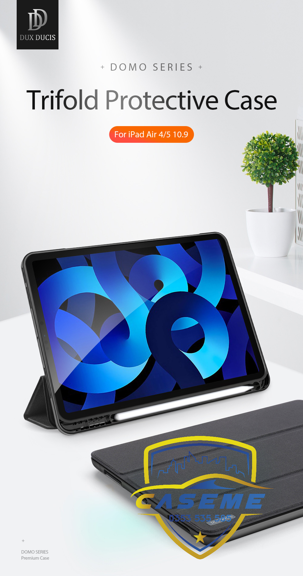 Bao da dành cho iPad Air 4/ Air 5 M1 10.9 inch 2022 hiệu Dux Ducis Domo có khay để bút, bảo vệ camera, chống sốc, cao cấp - Hàng nhập khẩu.