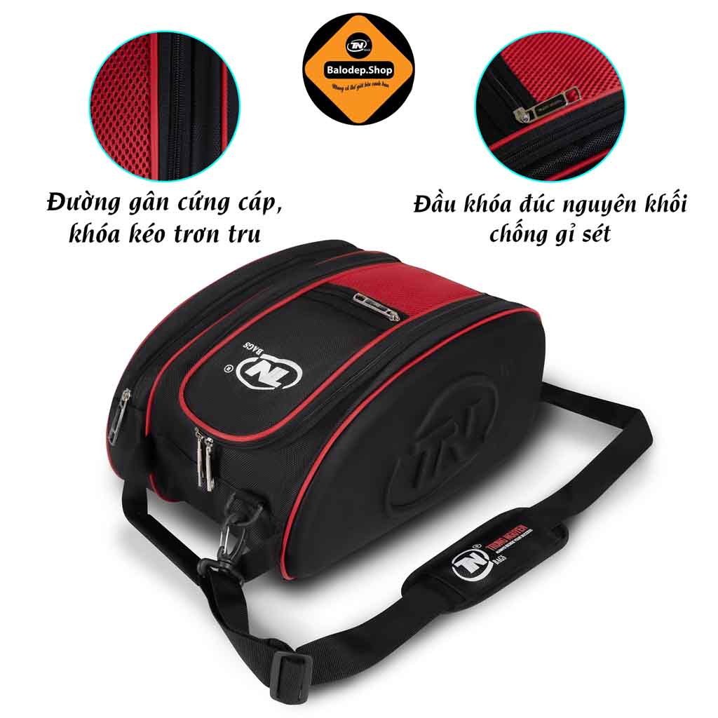 Túi Thể Thao Cao Cấp Chống Thấm Đựng Giày 2 Ngăn TNBags TN.B 9001 Màu Đen Phối Đỏ Thời Trang Nam Tập Gym Đá Bóng Mạnh Mẽ Sang Trọng!