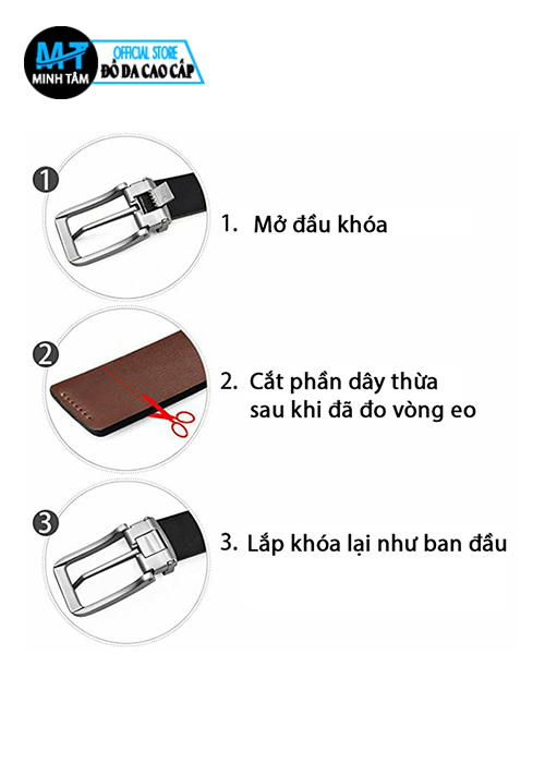 Thắt Lưng Dây Nịt Nam Da Bò 3 Lớp, Khóa Kim Lỗ Minh Tâm MT214-09 (120cm x 3,5cm) + Tặng Kèm Hộp Gói
