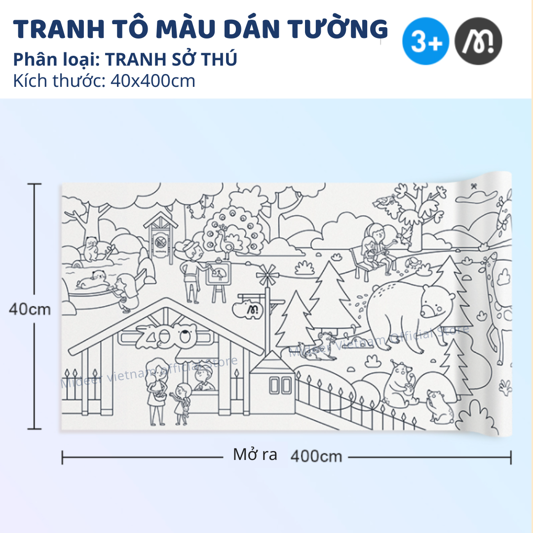 Tranh tô màu dán tường cho bé khổng lồ 4m*40cm Mideer Adhesive Colouring Scroll