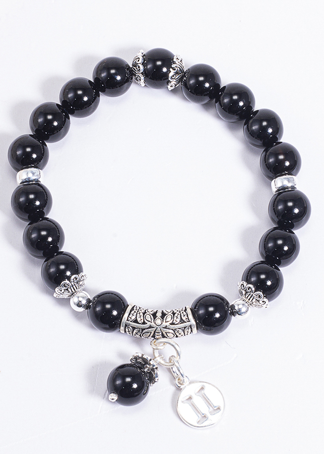 Vòng Tay Phong Thủy Đá Obsidian Phối Charm Cung Hoàng Đạo Song Tử (8mm) Mệnh Thủy, Mộc