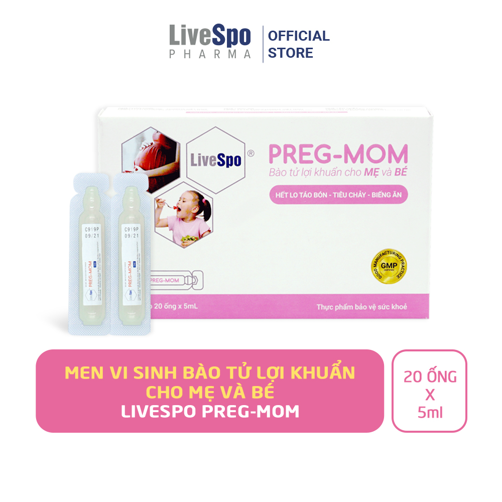 Men vi sinh LiveSpo Pregmom 60 tỷ bào tử lợi khuẩn hỗ trợ giảm táo bón rối loạn tiêu hóa cho trẻ - Hộp 20 ống x 5ml 1