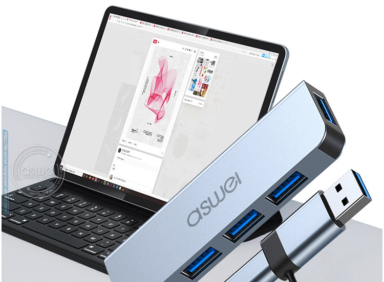 cổng chia usb 3.0, hub type c aswei 4in1